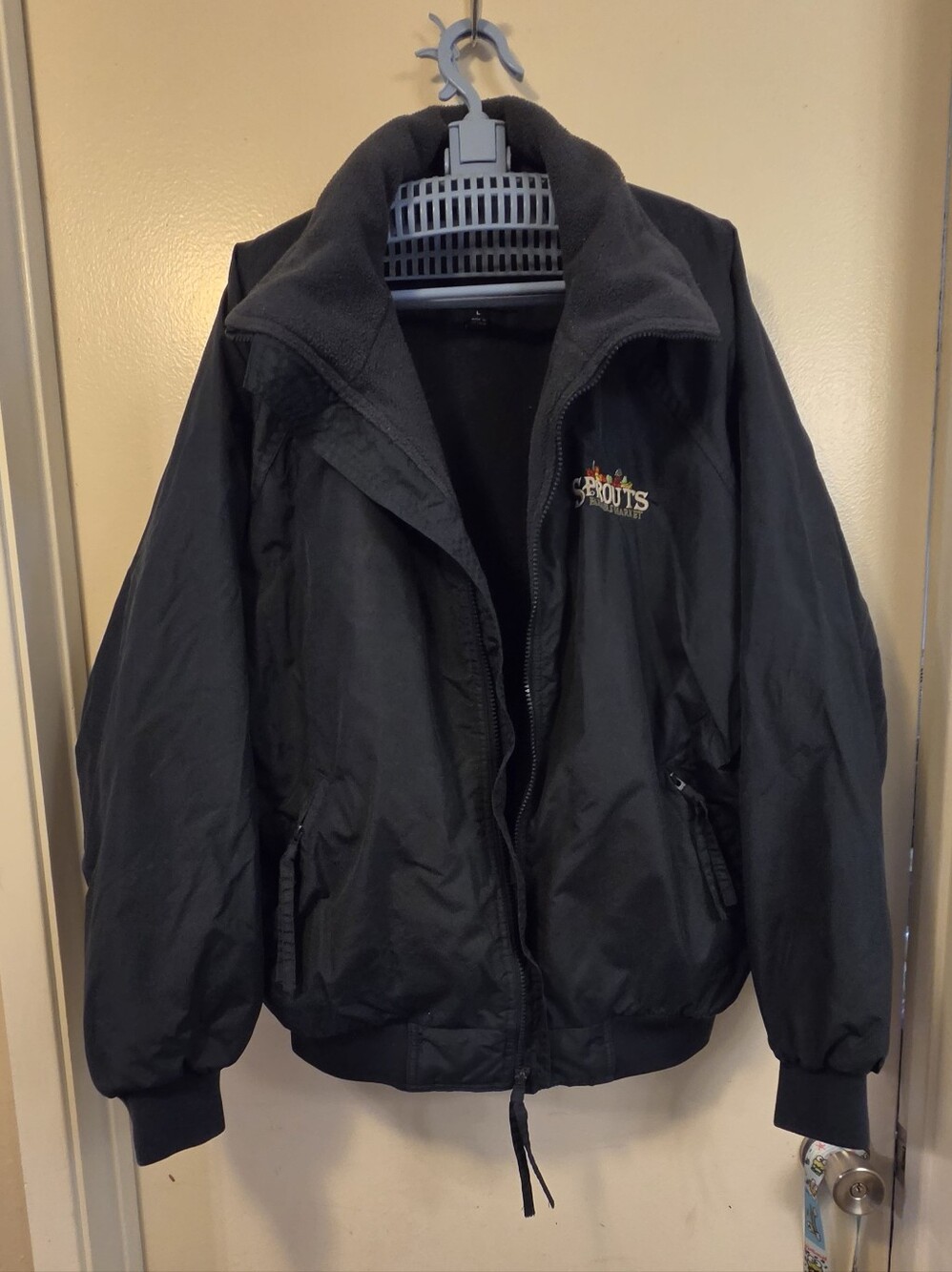 Port Authority Black Bomber Jacket with "Sprouts" Logo, Sz LG